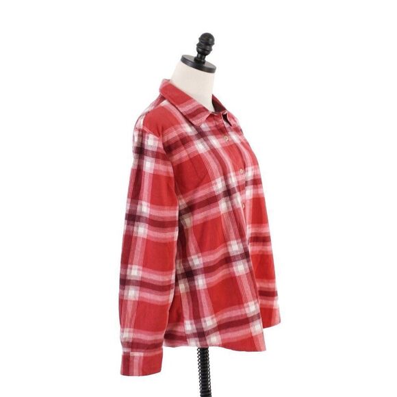 Lee Riders Red Plaid Large Flannel Collared Button Front Shirt - Picture 7 of 9